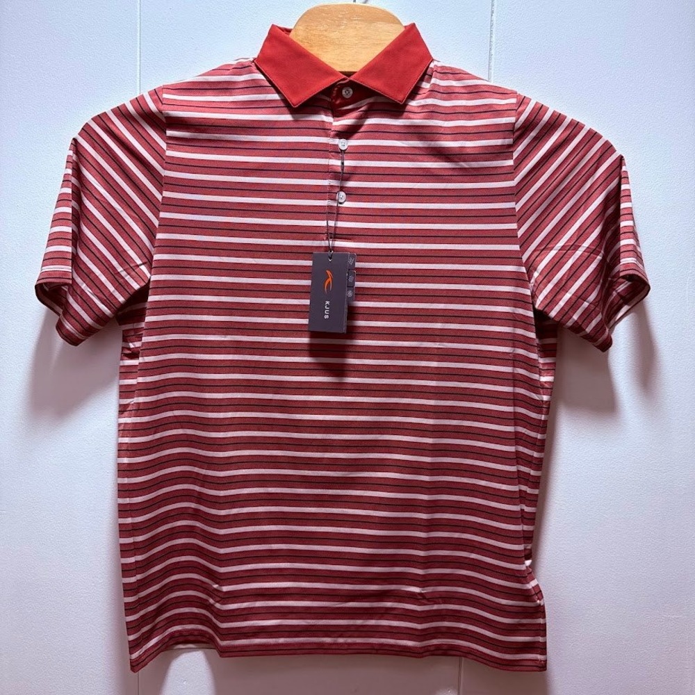 Kjus Men Luis Multi Stripe Polo SS Red White Golf Shirt Size 50 Medium NEW